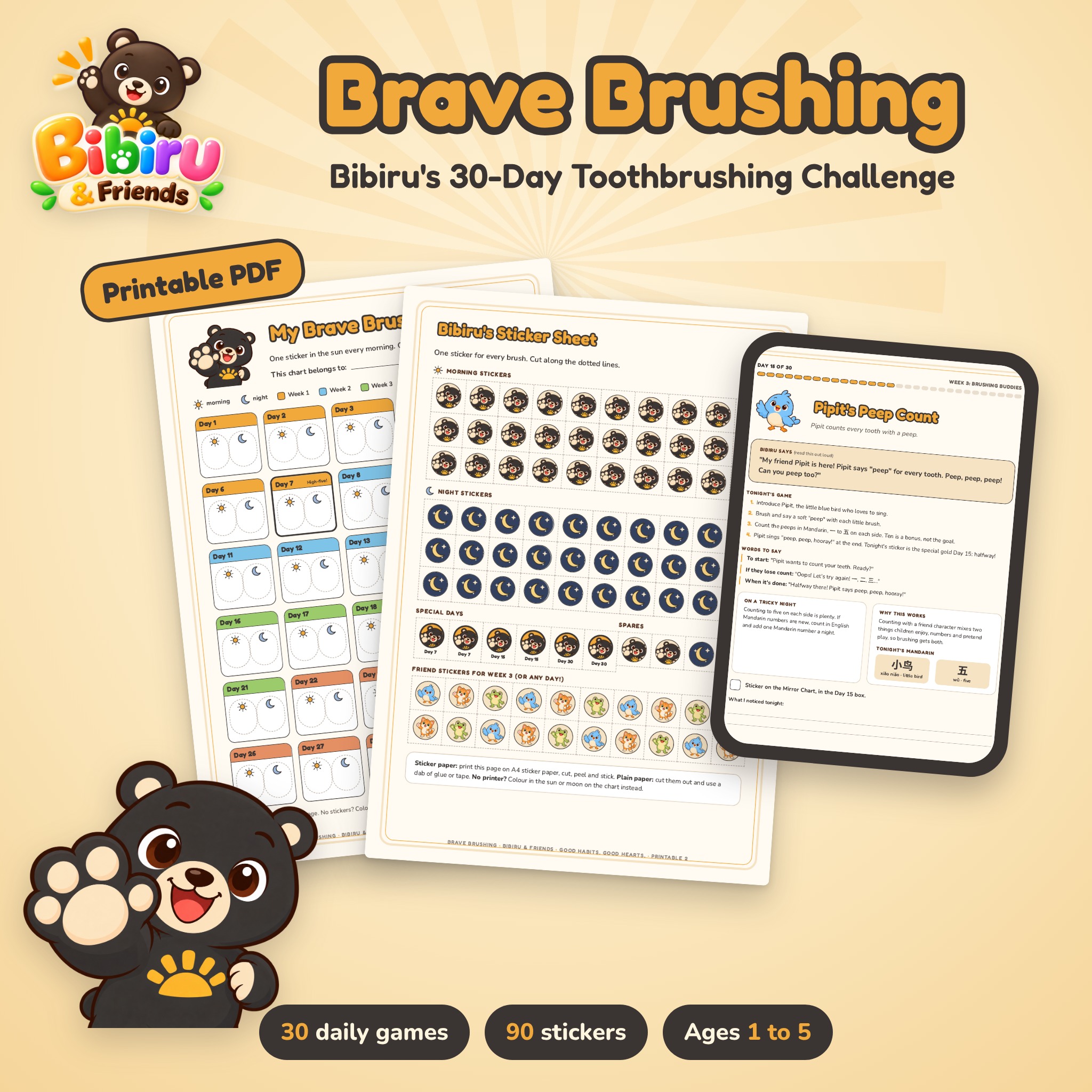 Brave Brushing: Bibiru's 30-Day Toothbrushing Challenge (Printable + Parent Guide) cover